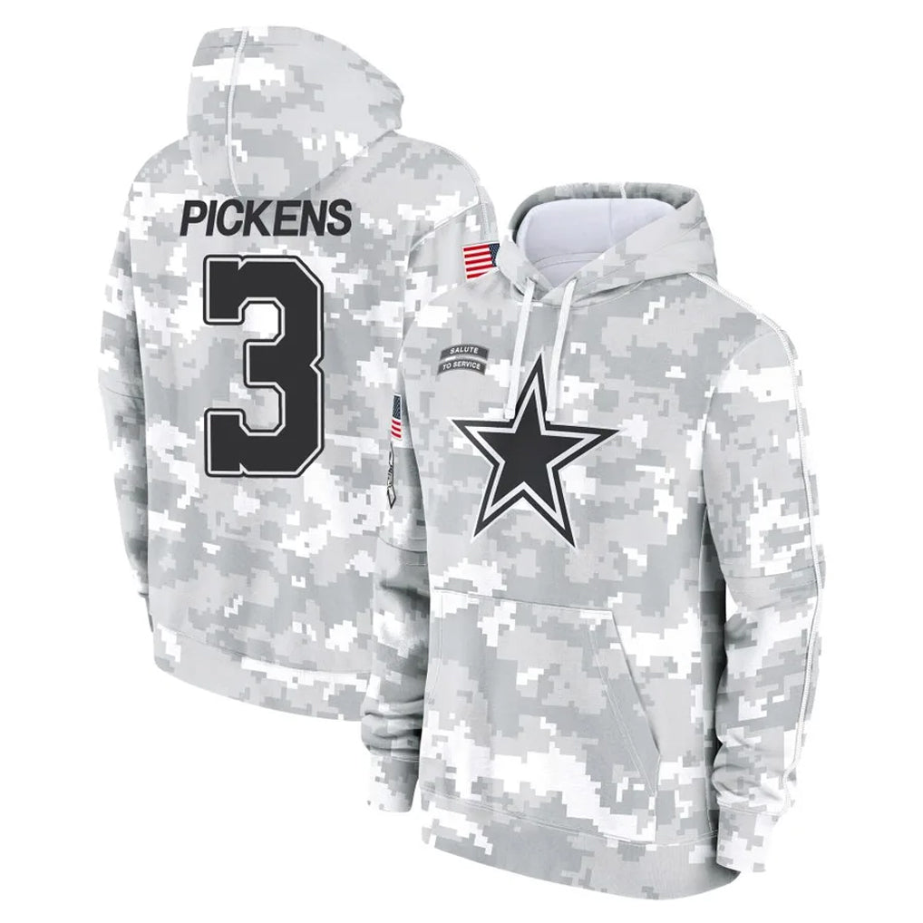 STECN D.Cowboys #3 George Pickens Player Arctic Camo Salute to Service Hoodies Limited Game Stitched Jerseys