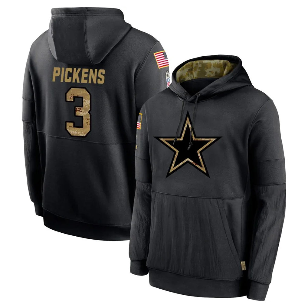 STECN D.Cowboys #3 George Pickens Player Black Salute to Service Pullover Hoodies Limited Stitched Jerseys