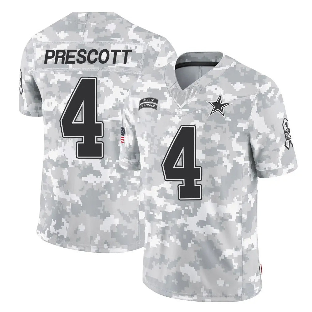 STECN D.Cowboys #4 Dak Prescott Player Arctic Camo Salute to Service Limited Home Game Stitched Jerseys