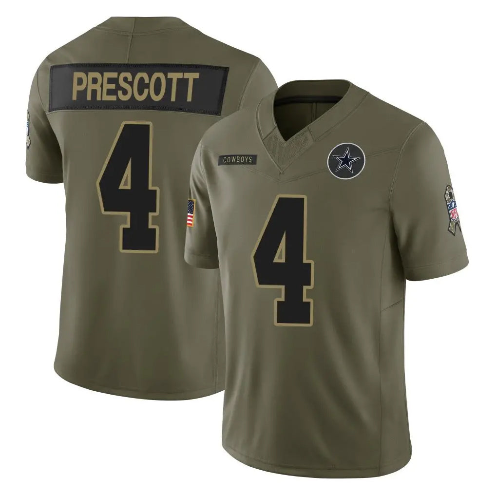 STECN D.Cowboys #4 Dak Prescott Player Olive 2025 Salute to Service Limited Home Game Stitched Jerseys