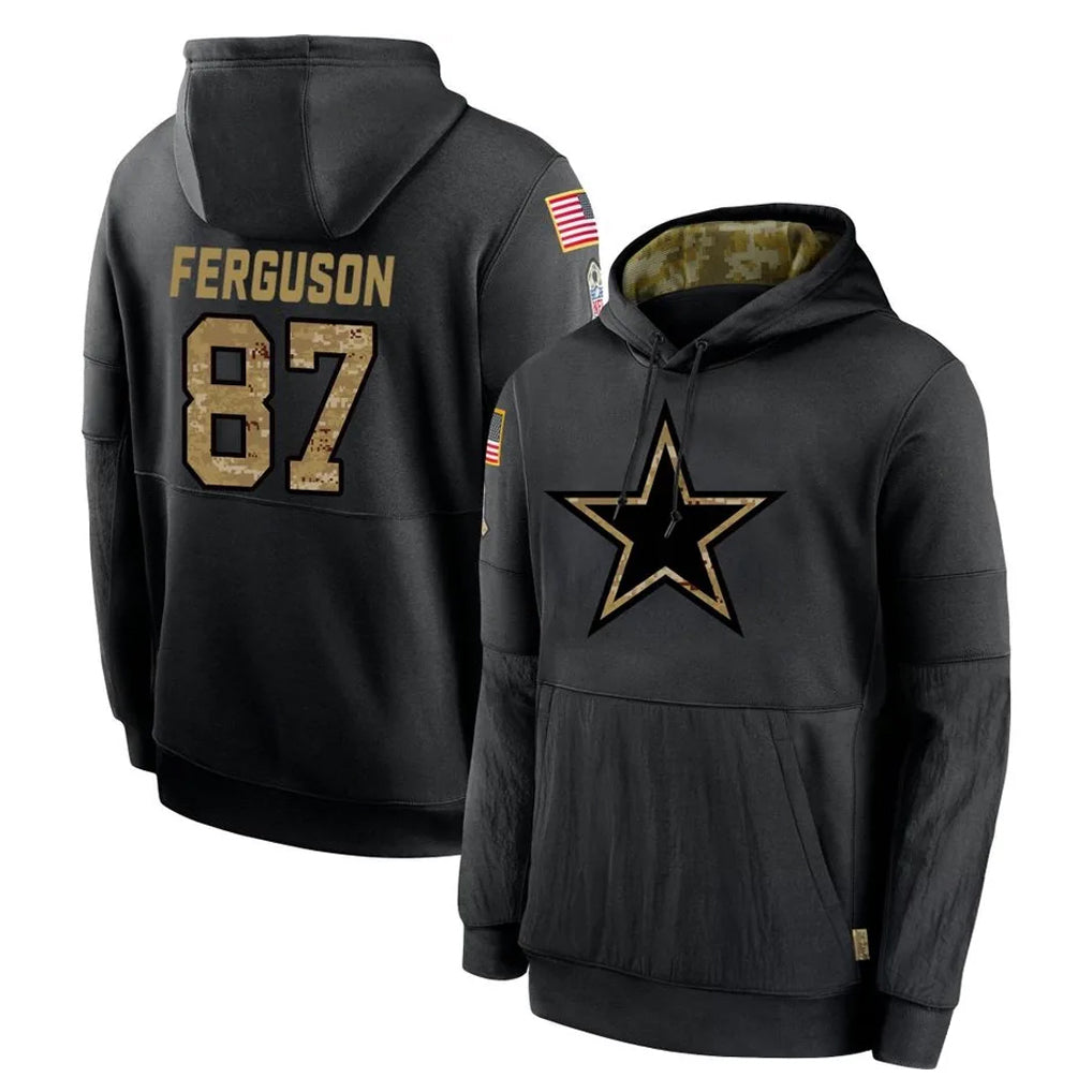 STECN D.Cowboys #87 Jake Ferguson Player Black Salute to Service Pullover Hoodies Limited Stitched Jerseys