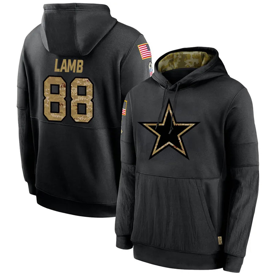 STECN D.Cowboys #88 CeeDee Lamb Player Black Salute to Service Pullover Hoodie Game Stitched Jerseys