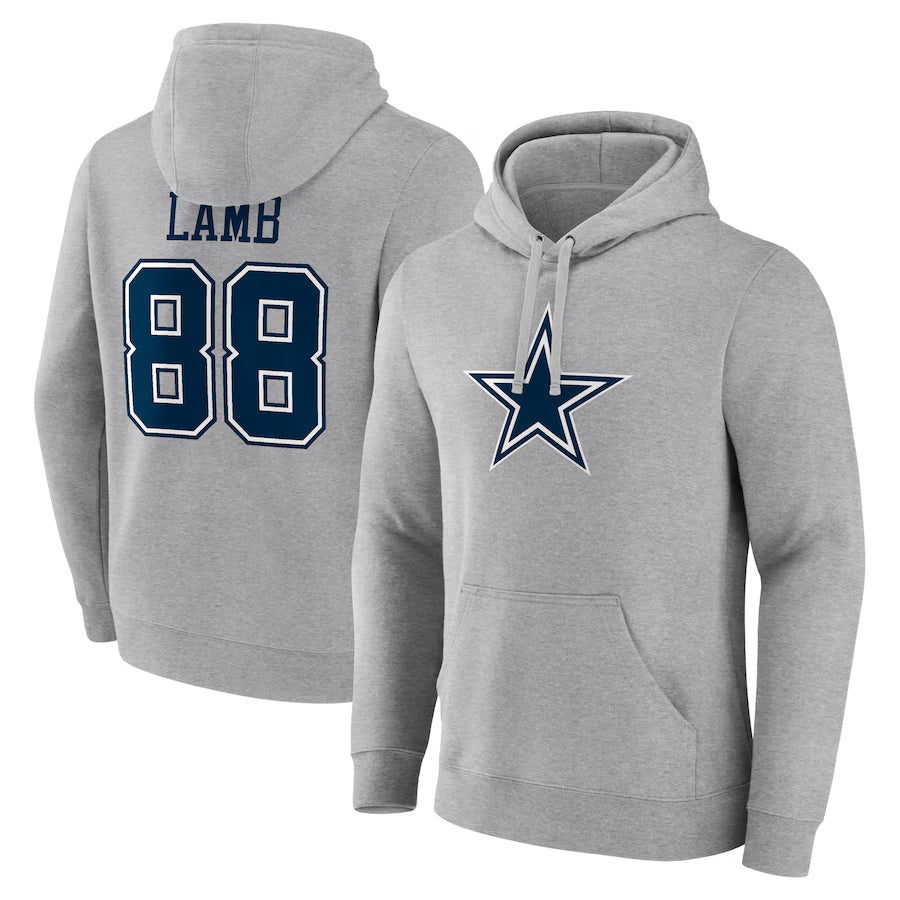STECN D.Cowboys #88 CeeDee Lamb Player Gray Icon Pullover Hoodie Game Stitched Jerseys