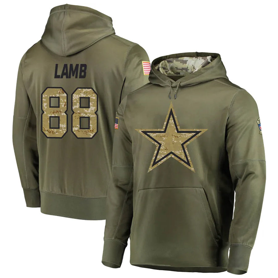 STECN D.Cowboys #88 CeeDee Lamb Player Salute to Service Pullover Hoodie Game Stitched Jerseys