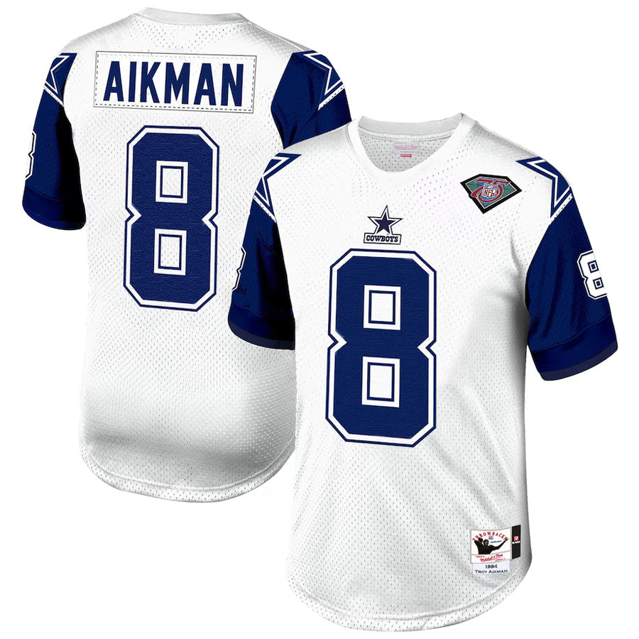 STECN D.Cowboys #8 Troy Aikman Player Mitchell & Ness White 1994 Authentic Throwback Retired Stitched Jerseys