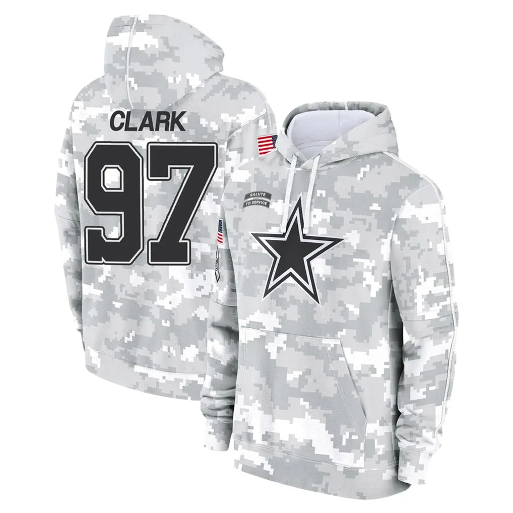 STECN D.Cowboys #97 Kenny Clark Player Arctic Camo Salute to Service Hoodies Limited Game Stitched Jerseys
