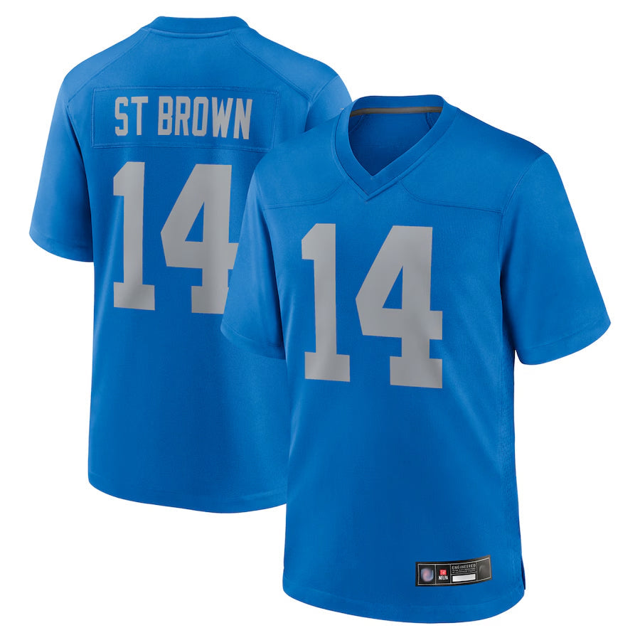 STECN D.Lions Alternate Game Stitched Jerseys Throwback - Blue - #14 Amon-Ra St. Brown Player