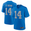STECN D.Lions Alternate Game Stitched Jerseys Throwback - Blue - #14 Amon-Ra St. Brown Player