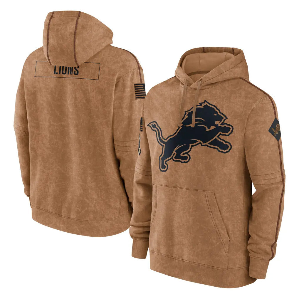 STECN D.Lions Brown Salute to Service Hoodies Limited Game Blank Player Stitched Jerseys
