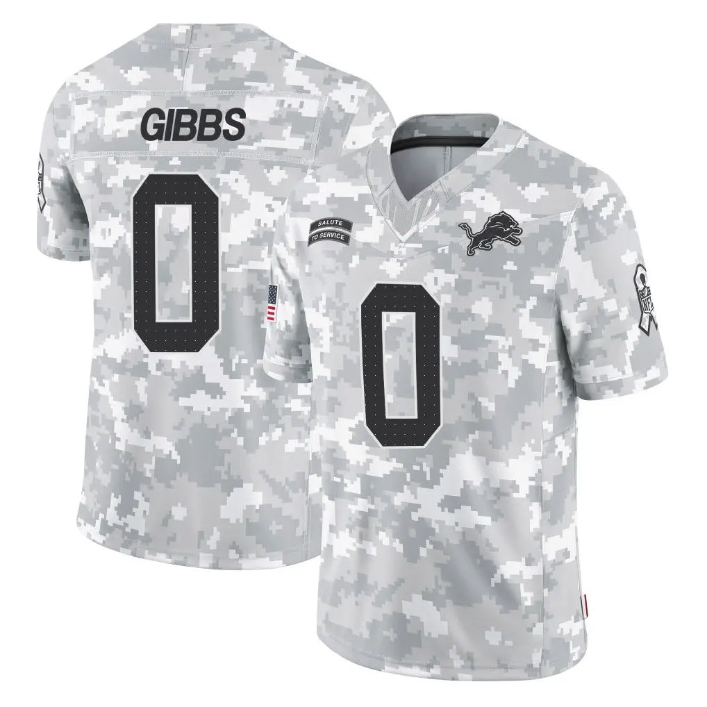 STECN D.Lions #0 Jahmyr Gibbs Player Arctic Camo Salute To Service Limited Stitched Jerseys