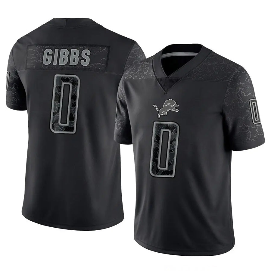STECN D.Lions #0 Jahmyr Gibbs Player Black REFLECTIVE Limited Stitched Jerseys