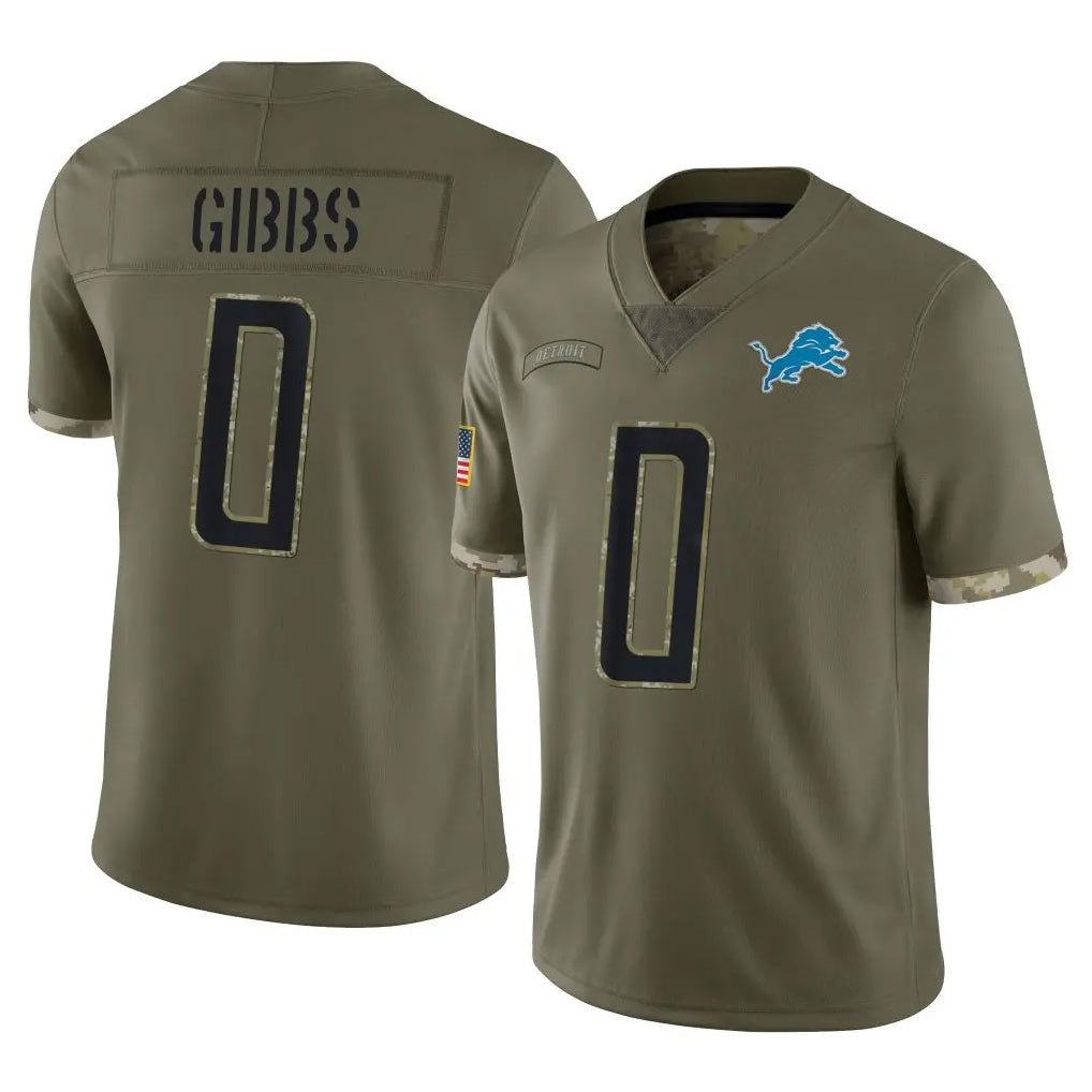 STECN D.Lions #0 Jahmyr Gibbs Player Olive Salute To Service Limited Stitched Jerseys