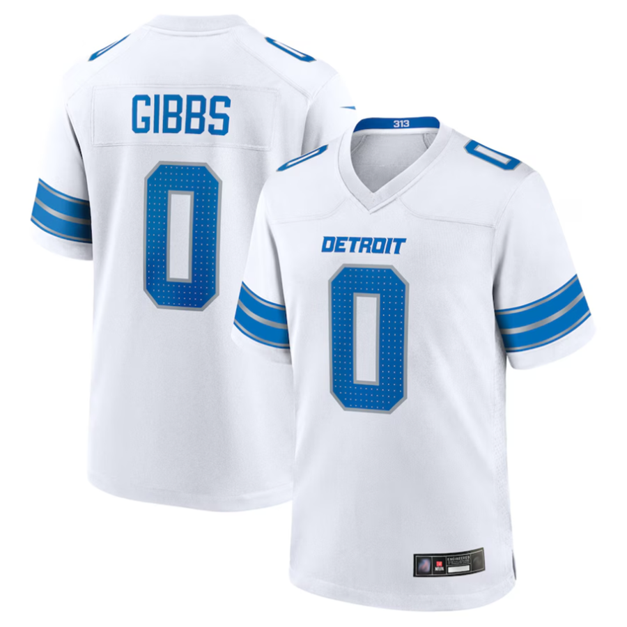 STECN D.Lions #0 Jahmyr Gibbs Player White Replica Game Stitched Jerseys