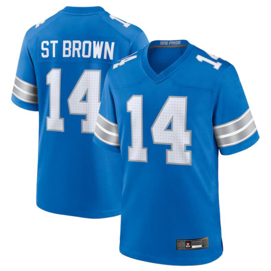 STECN D.Lions #14 Amon-Ra St. Brown Blue Game Jersey American Stitched Jerseys
