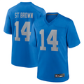 STECN D.Lions #14 Amon-Ra St. Brown Player Blue Game Replica Stitched Jerseys