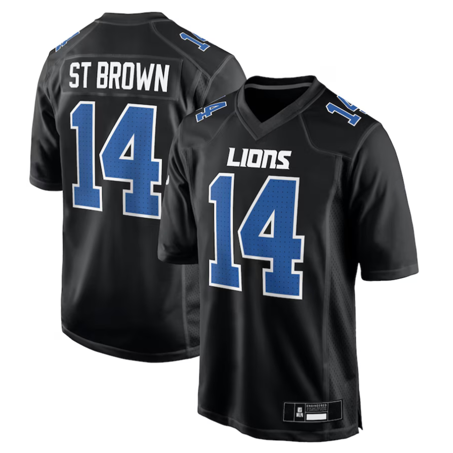 STECN D.Lions #14 Amon-Ra St. Brown Player Carbon Black Fashion Stitched Jerseys