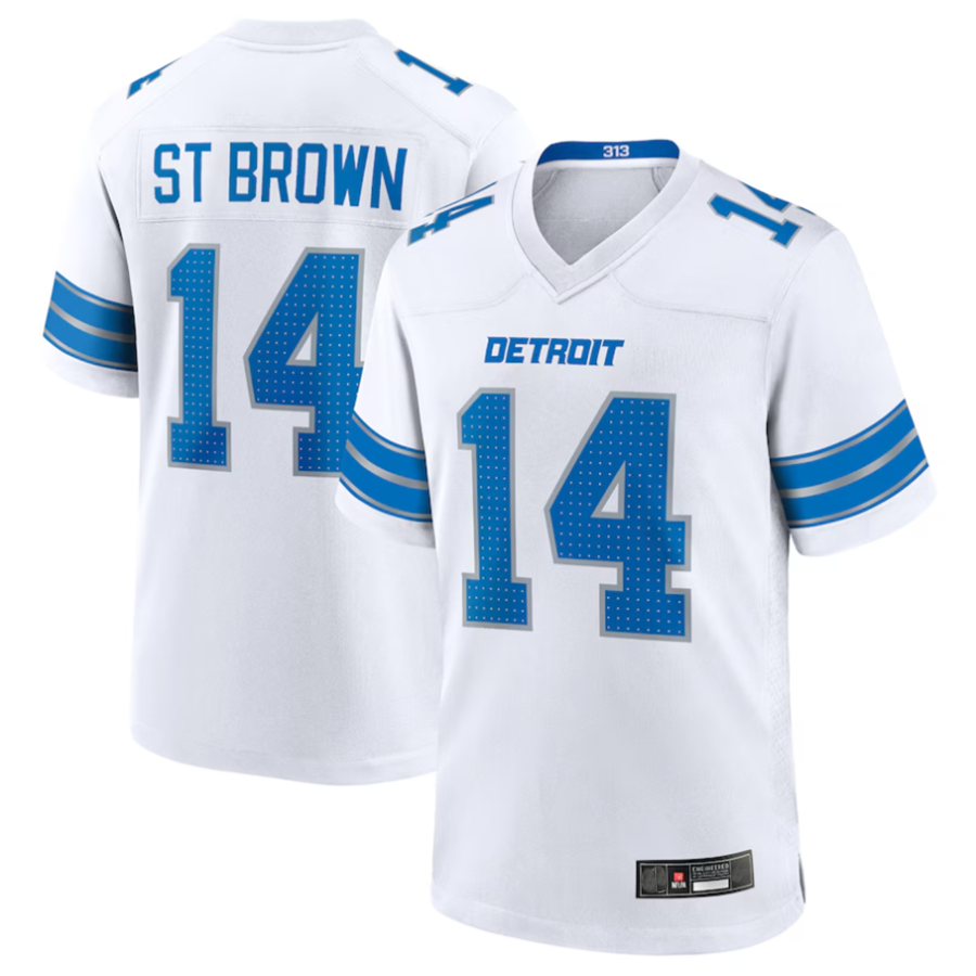 STECN D.Lions #14 Amon-Ra St. Brown Player White Game Stitched Jerseys