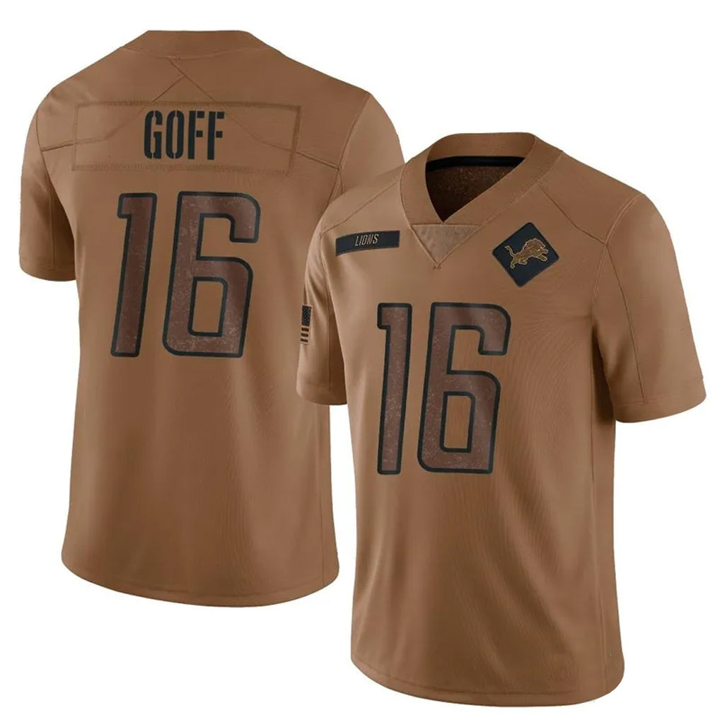 STECN D.Lions #16 Jared Goff Player Brown Salute To Service Limited Stitched Jerseys