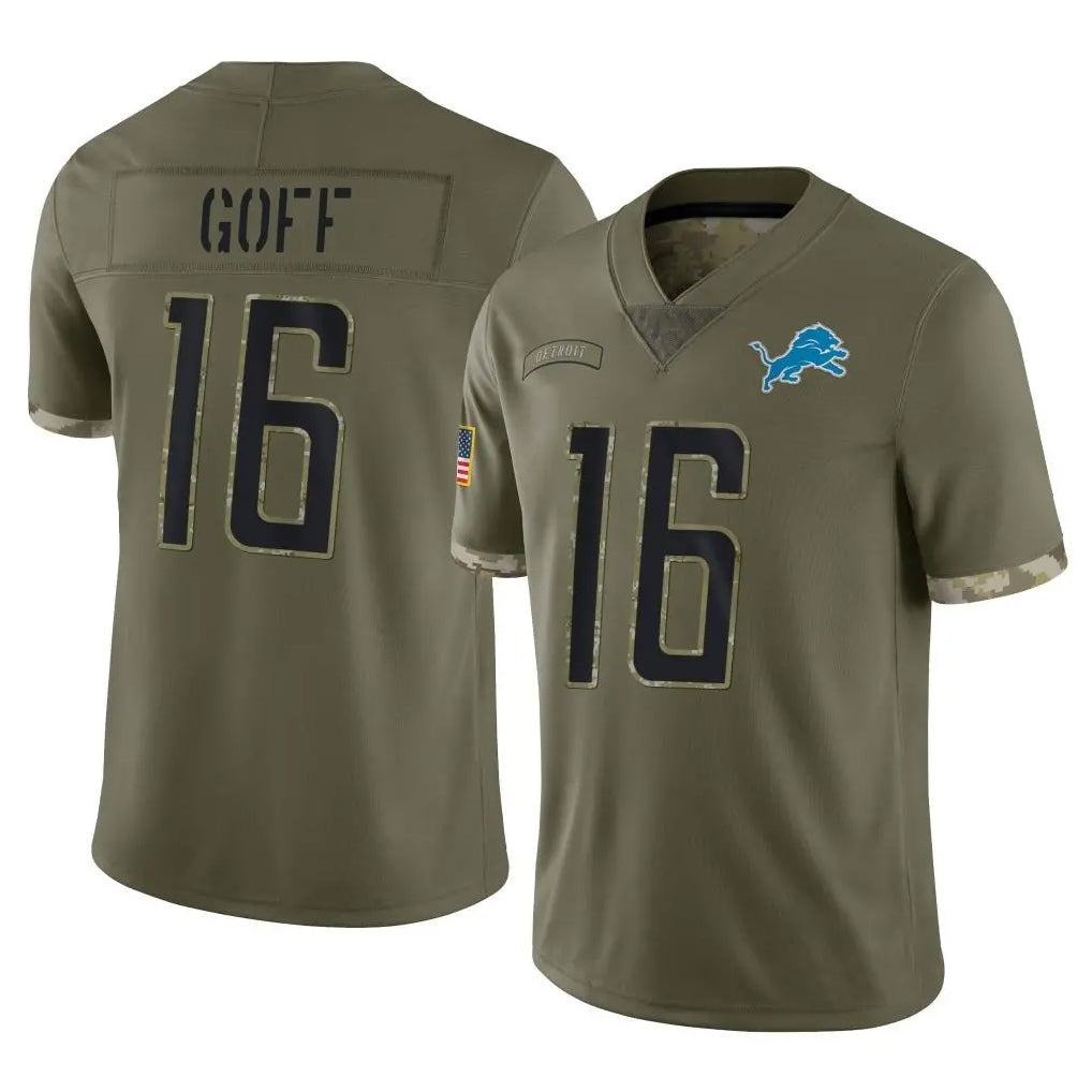STECN D.Lions #16 Jared Goff Player Salute To Service Limited Olive Stitched Jerseys