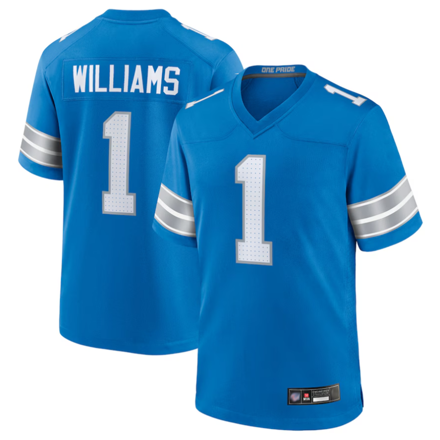STECN D.Lions #1 Jameson Williams Player Blue Replica Game Stitched Jerseys