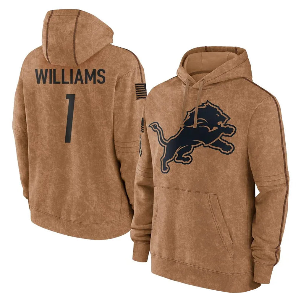 STECN D.Lions #1 Jameson Williams Player Brown Salute to Service Hoodies Limited Game Stitched Jerseys