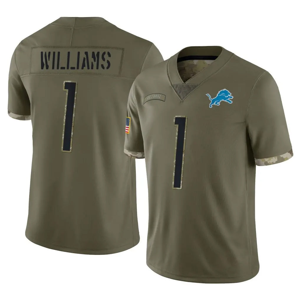 STECN D.Lions #1 Jameson Williams Player Olive Salute To Service Limited Stitched Jerseys