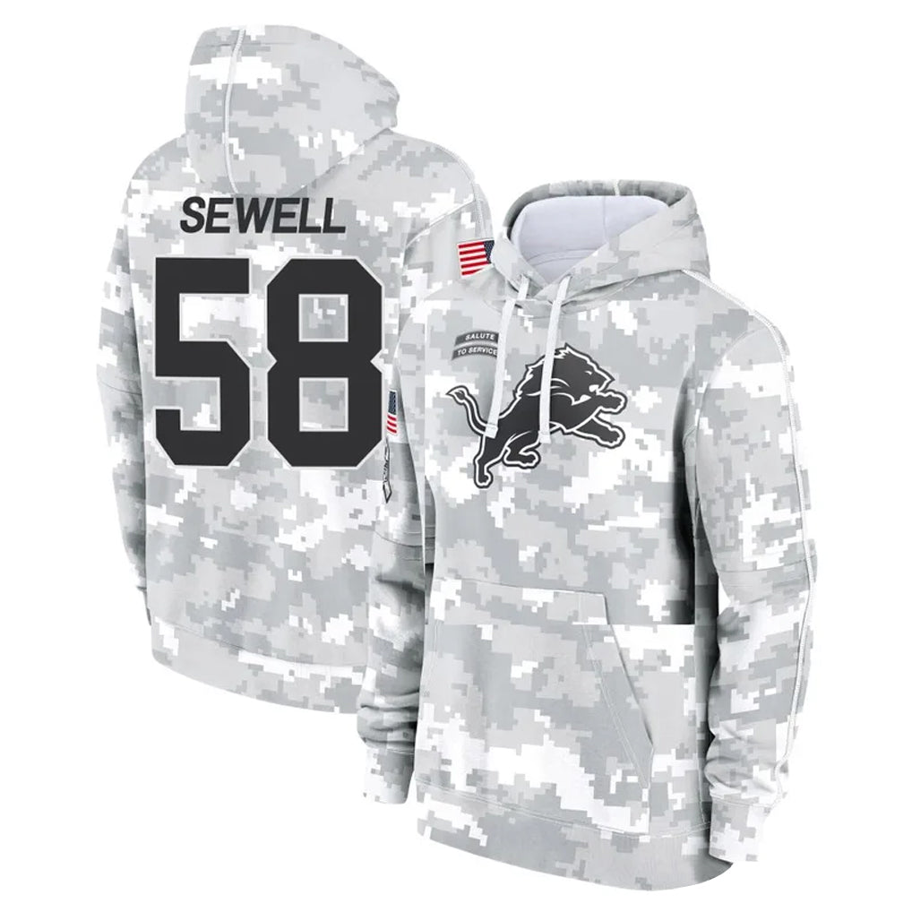 STECN D.Lions #58 Penei Sewell Player Arctic Camo Salute to Service Hoodies Limited Game Stitched Jerseys