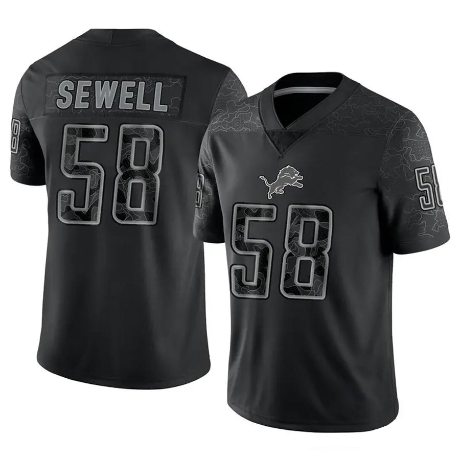 STECN D.Lions #58 Penei Sewell Player Black REFLECTIVE Limited Stitched Jerseys