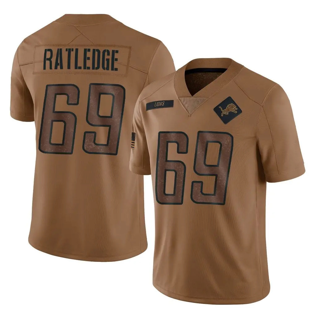 STECN D.Lions #69 Tate Ratledge Player Brown Salute To Service Limited Stitched Jerseys