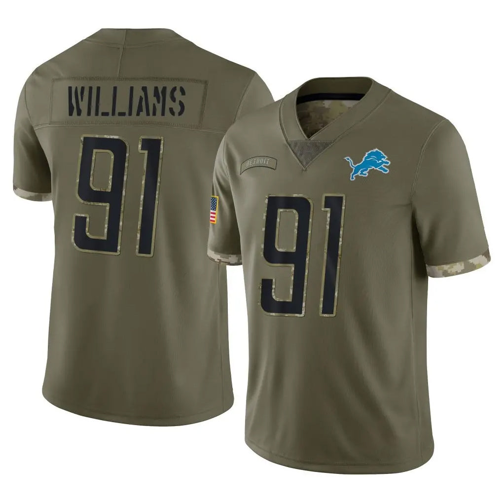 STECN D.Lions #91 Tyleik Williams Player Olive Salute To Service Limited Stitched Jerseys