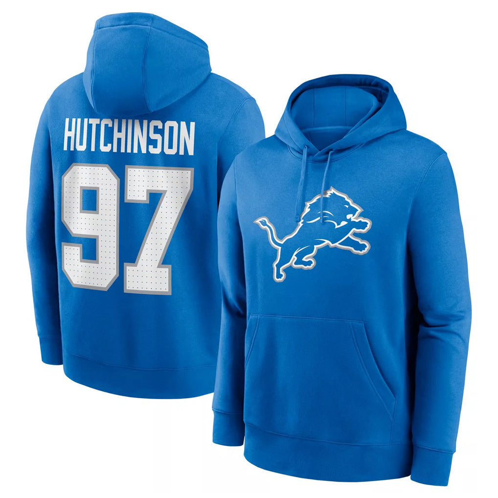 STECN D.Lions #97 Aidan Hutchinson Player Blue Salute to Service Pullover Hoodies Limited Stitched Jerseys