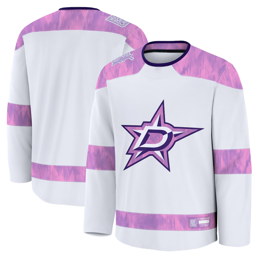 STECN D.Stars White 2024 Hockey Fights Cancer Practice Jerseys