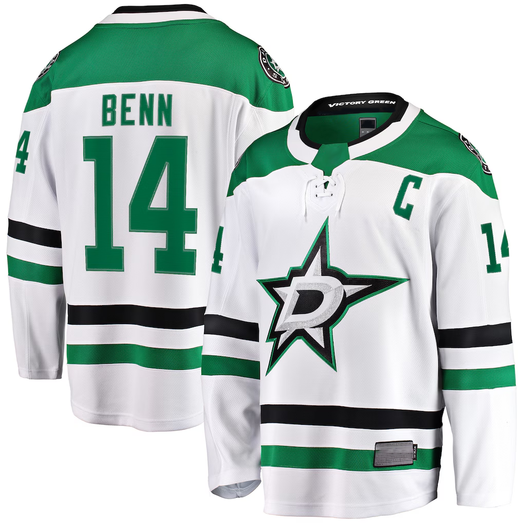 STECN D.Stars #14 Jamie Benn White Breakaway Jerseys