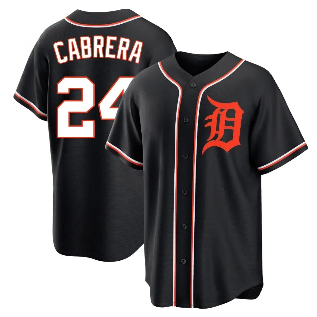STECN D.Tigers #24 Miguel Cabrera Player Black Fashion Out Home Game Stitched Jerseys