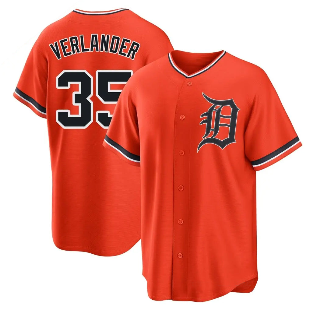STECN D.Tigers #35 Justin Verlander Player Orange Home Game Stitched Jerseys