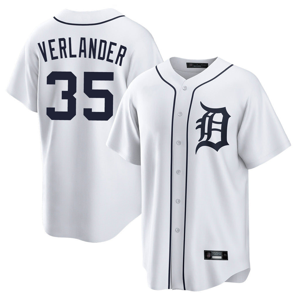 STECN D.Tigers #35 Justin Verlander Player White Home Game Stitched Jerseys