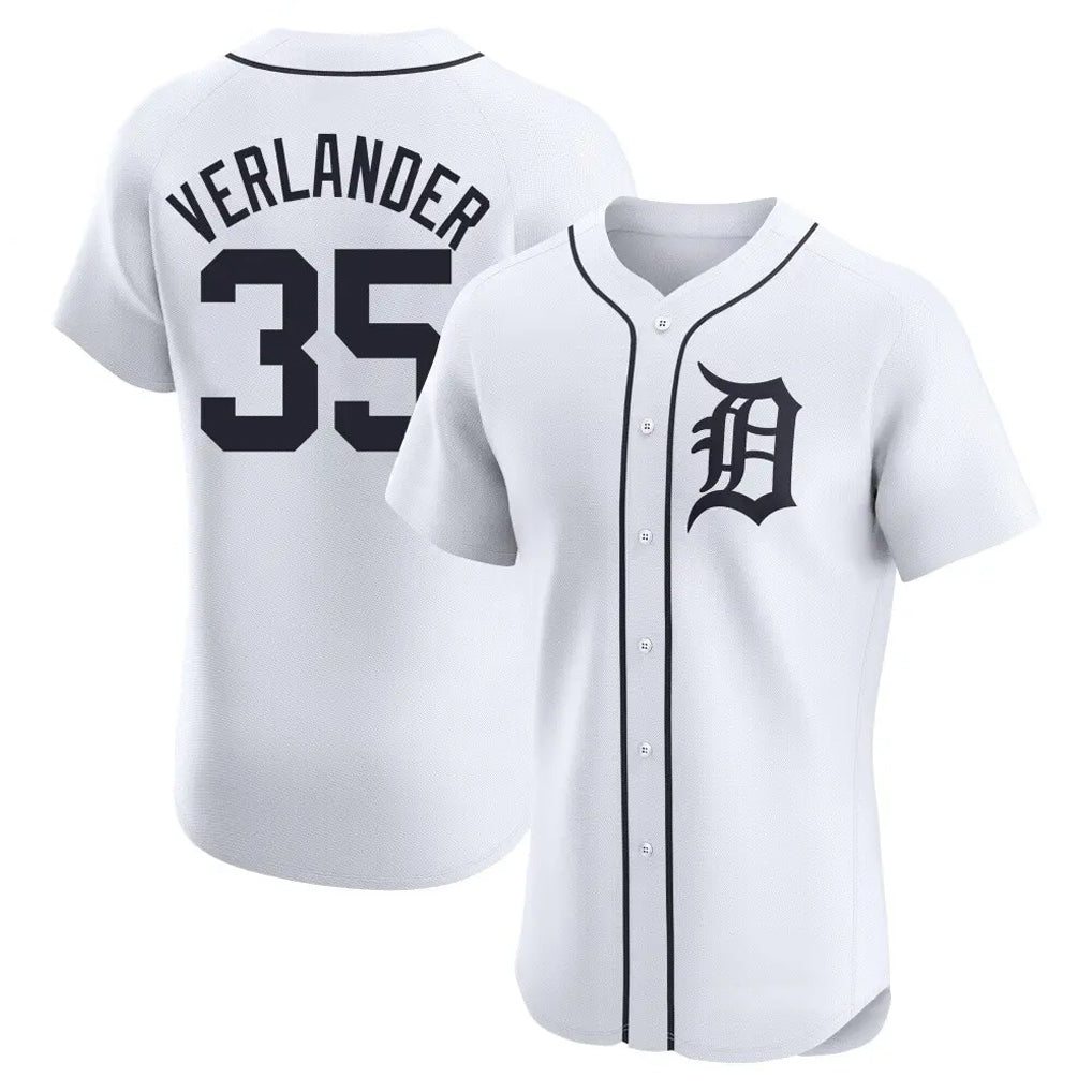 STECN D.Tigers #35 Justin Verlander Player White Limited Elite Home Stitched Jerseys