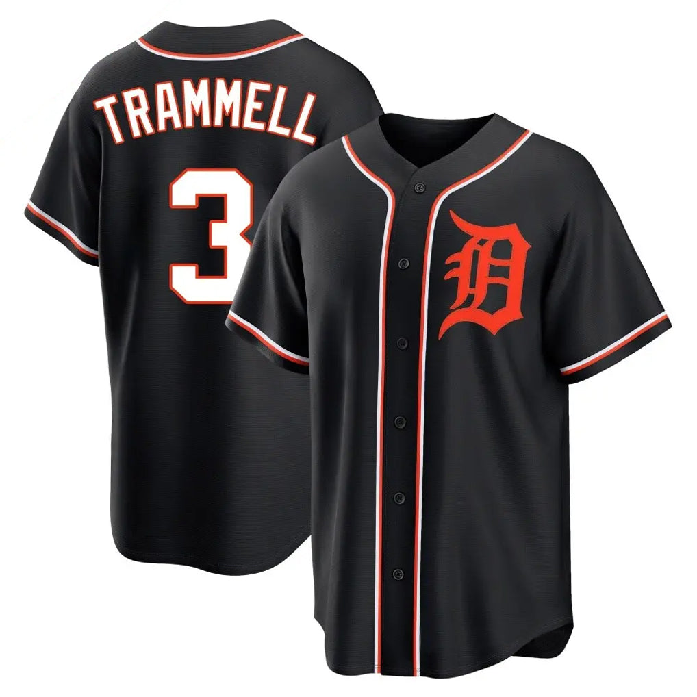 STECN D.Tigers #3 Alan Trammell Player Black Fashion Out Home Game Stitched Jerseys