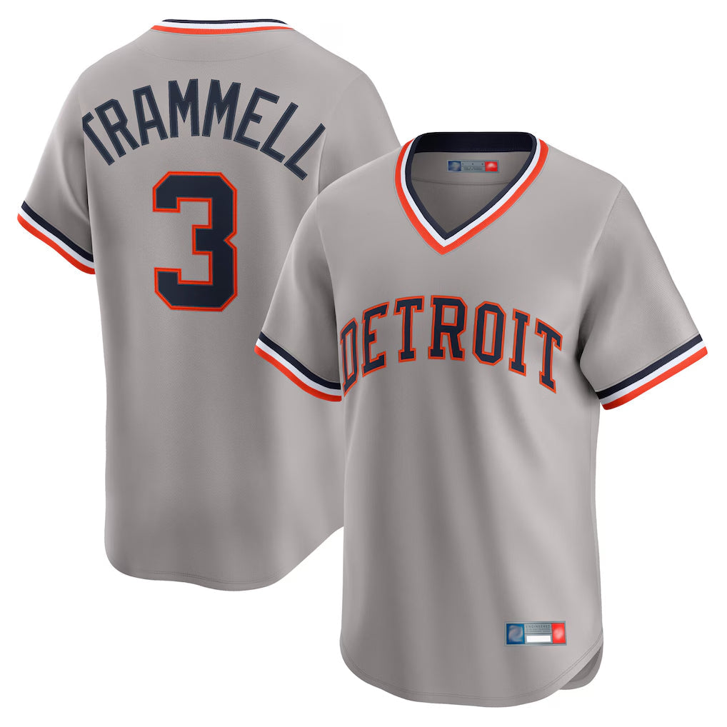 STECN D.Tigers #3 Alan Trammell Player Gray Cooperstown T-shirt Home Game Stitched Jerseys