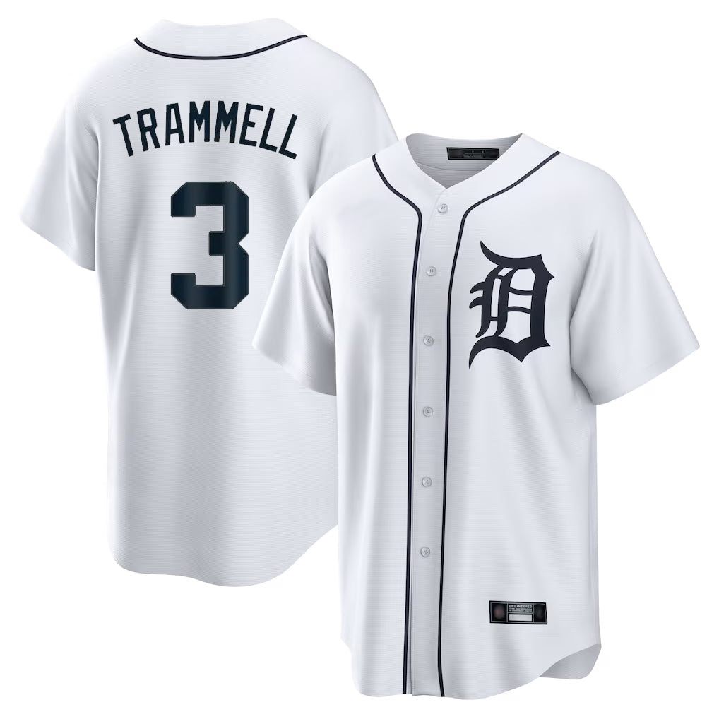 STECN D.Tigers #3 Alan Trammell Player White Home Game Stitched Jerseys