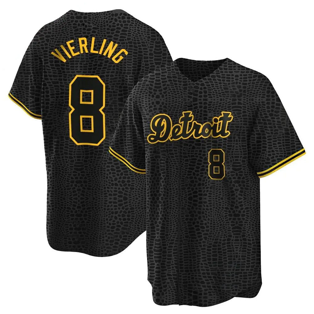 STECN D.Tigers #8 Matt Vierling Player Black Snake Skin City Home Game Stitched Jerseys
