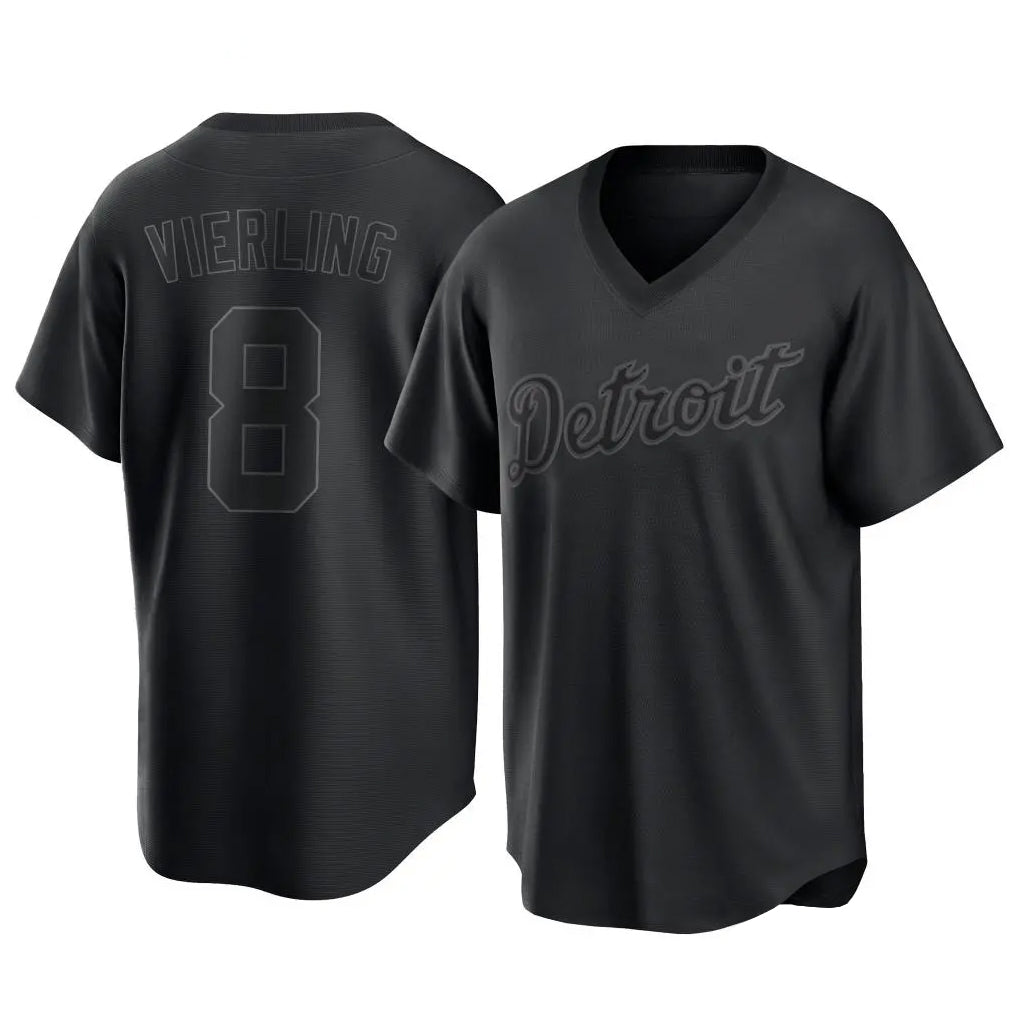 STECN D.Tigers #8 Matt Vierling Player Black T-shirt Home Game Stitched Jerseys