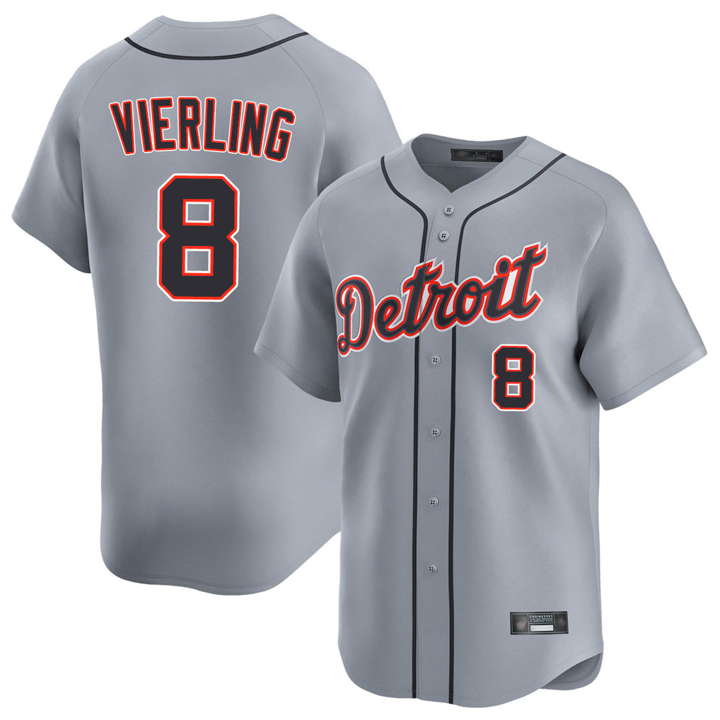 STECN D.Tigers #8 Matt Vierling Player Gray Home Limited Stitched Jerseys