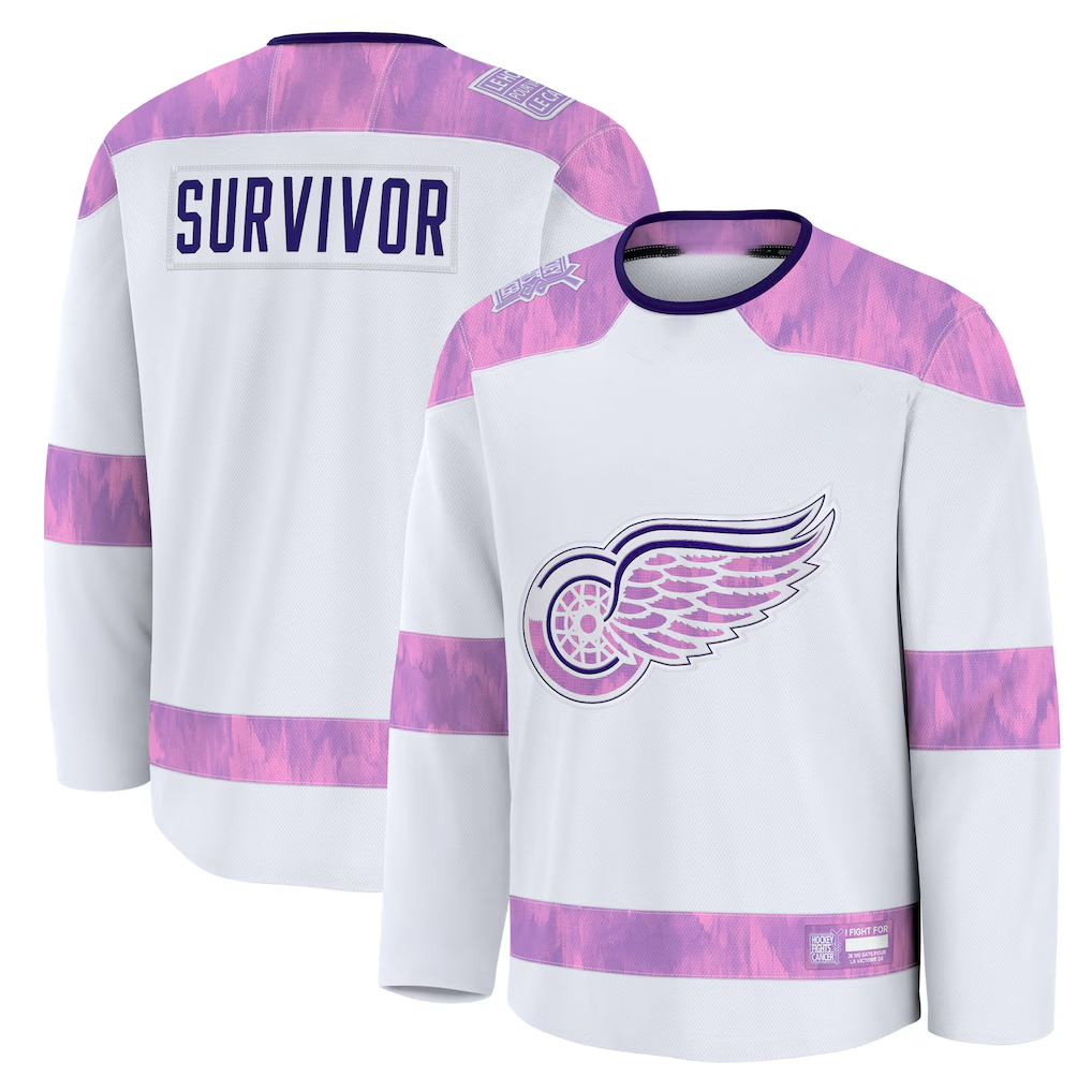 STECN D.Red wings White Hockey Fights Cancer Survivor Practice Jerseys
