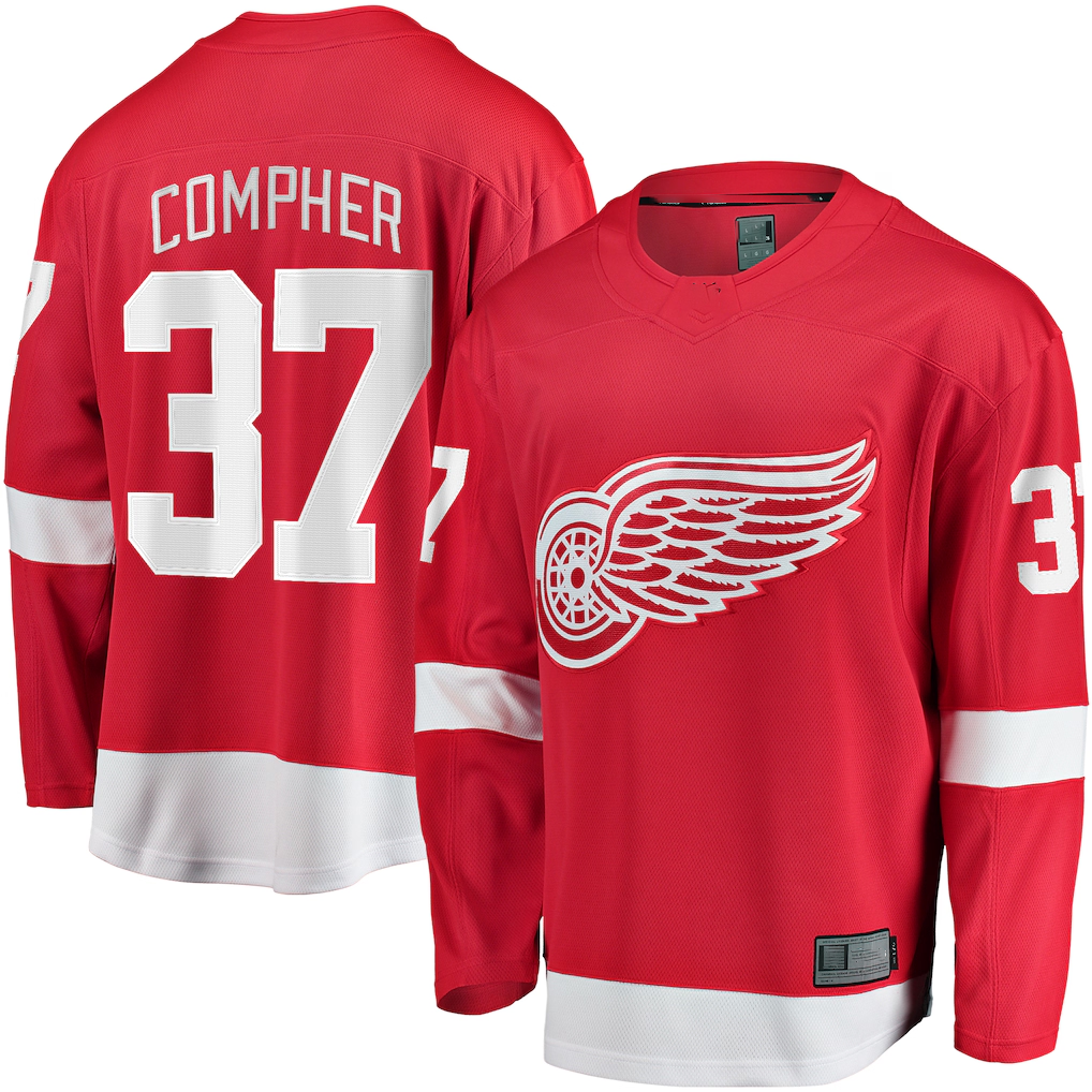 STECN D.Red wings #37 J.T. Compher Red Home Breakaway Jersey
