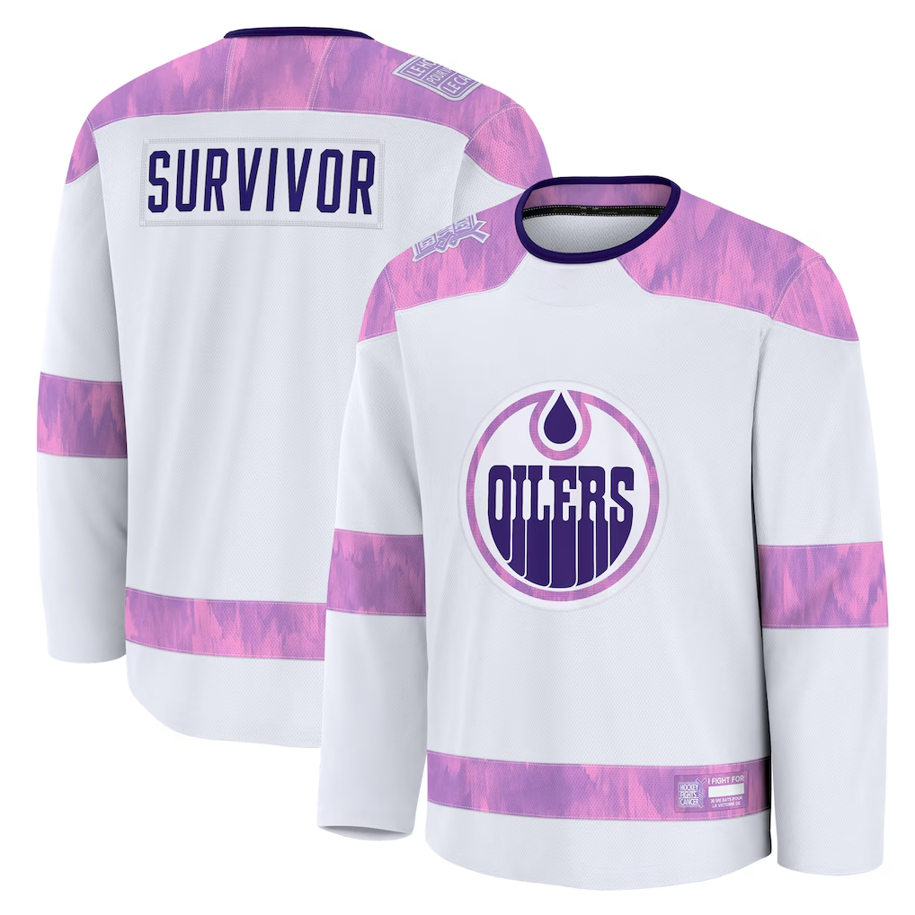 STECN E.Oilers White Hockey Fights Cancer Survivor Practice Jerseys