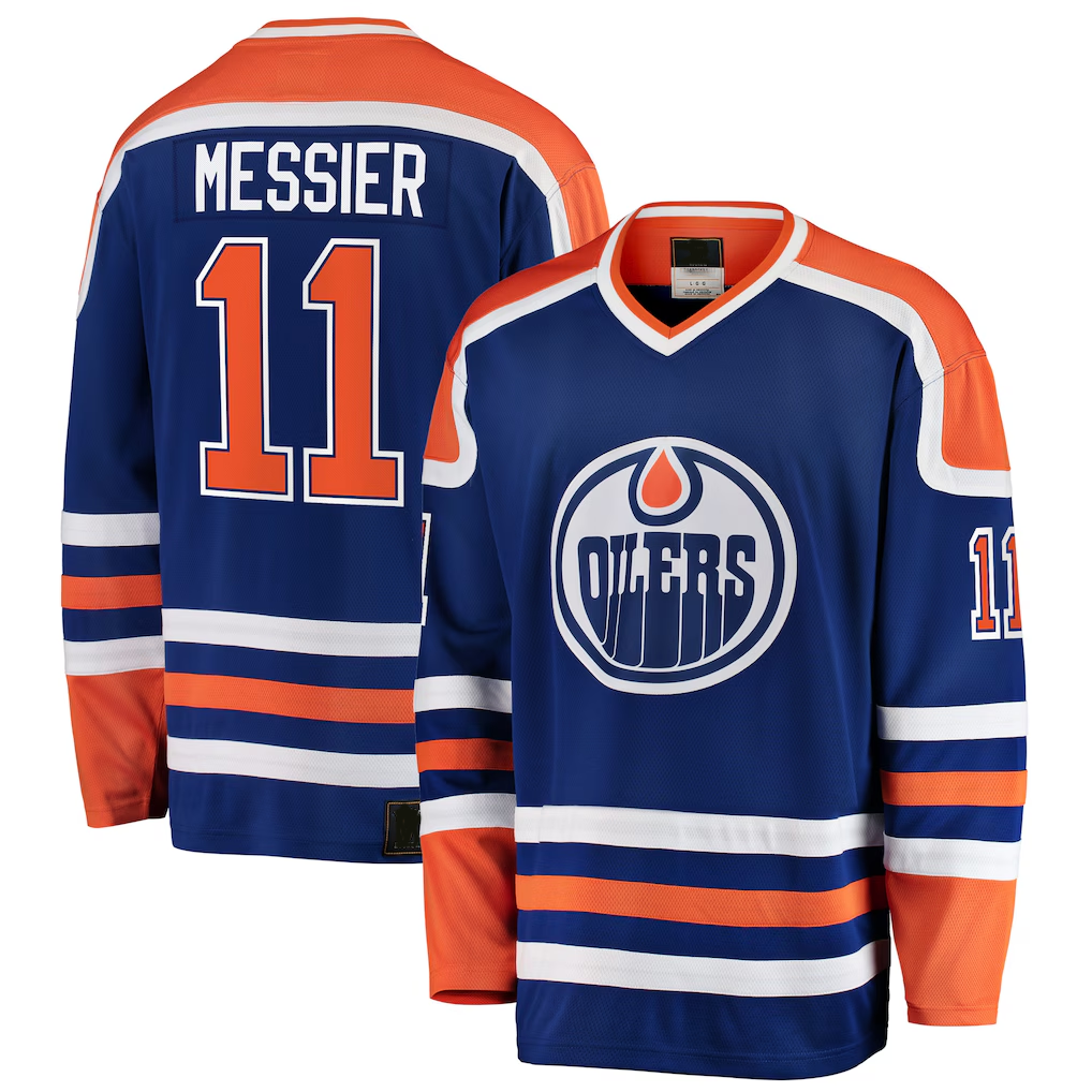 STECN E.Oilers #11 Mark Messier Blue Premier Breakaway Retired Player Jerseys