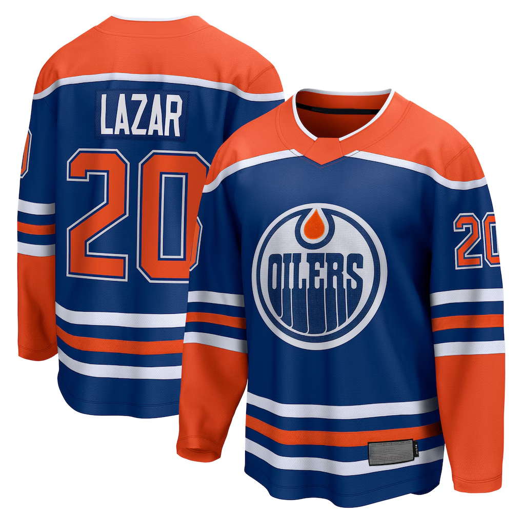 STECN E.Oilers #20 Curtis Lazar Royal Home Breakaway Jerseys