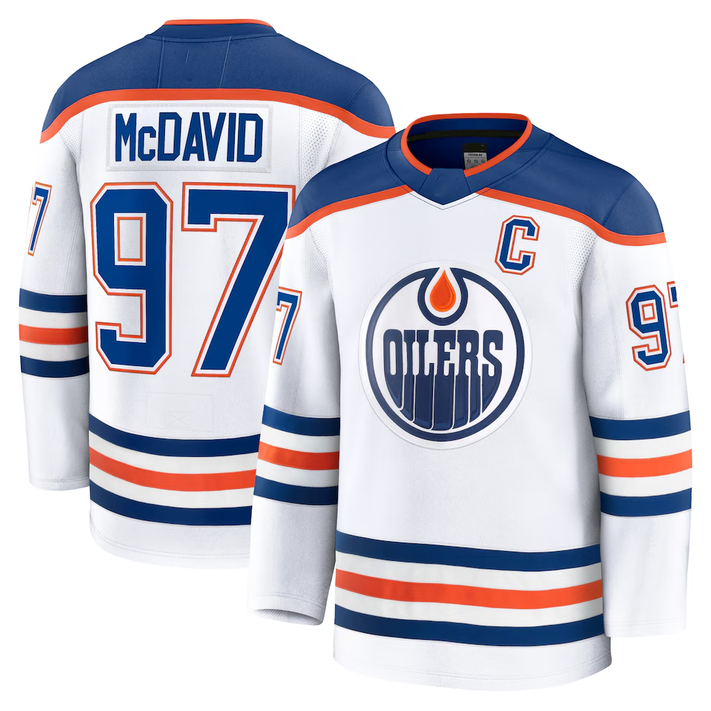 STECN E.Oilers #97 Connor McDavid White Away Premium Jerseys