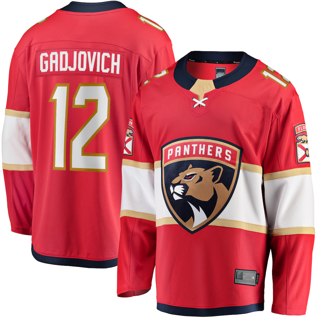 STECN F.Panthers #12 Jonah Gadjovich Red Premier Breakaway Player Jerseys